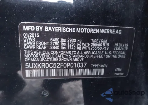 2015 BMW X5 xDrive35I z USA, uszkodzony, nr VIN 5UXKR0C52F0P01037